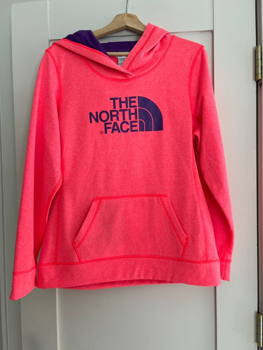 The North Face Neon Pink Hoodie with Navy Logo